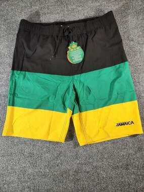 ORRO Jamaica Flag Striped Mesh Lined Swim Trunks - Size 4XL